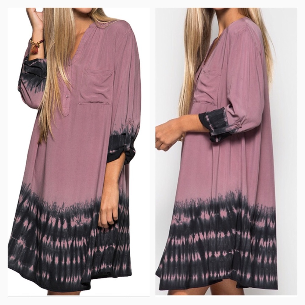 Tie Dye Shift Dress Dusty Mauve